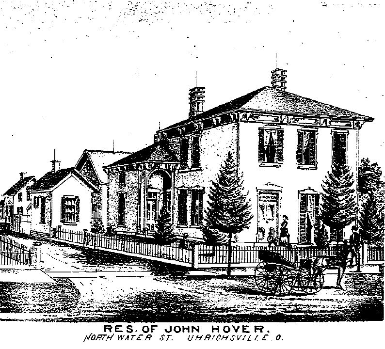 The Lanning House, "Res. of John Hover", as depicted in the 1875 Atlas of Tuscarawas County. (Source: familysearch.org)
