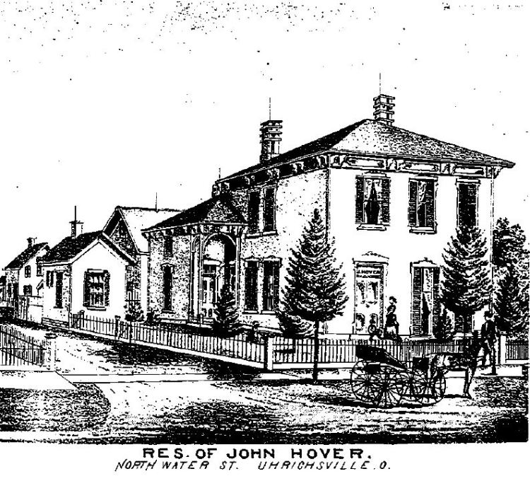 The Lanning House, "Res. of John Hover", as depicted in the 1875 Atlas of Tuscarawas County. (Source: familysearch.org)
