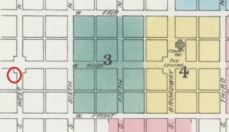 Winspear House property location on the 1892 Sanborne Fire Insurance Map.