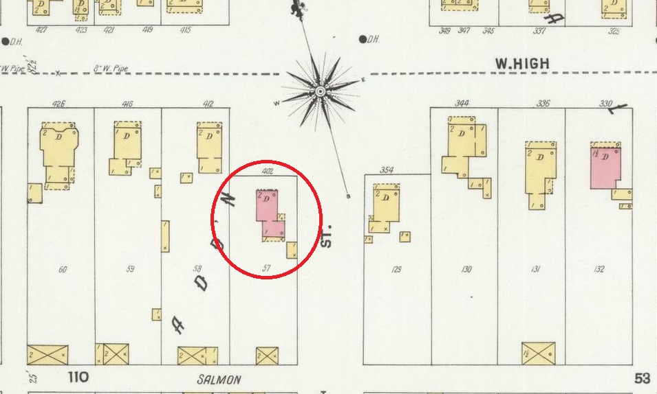 402 West High Street on the 1901 Sanborne Fire Insurance Map Map