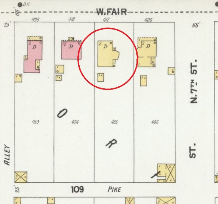The Walton House as shown on the 1901 Sanborne Fire Insurance Map. (Source: loc.gov)
