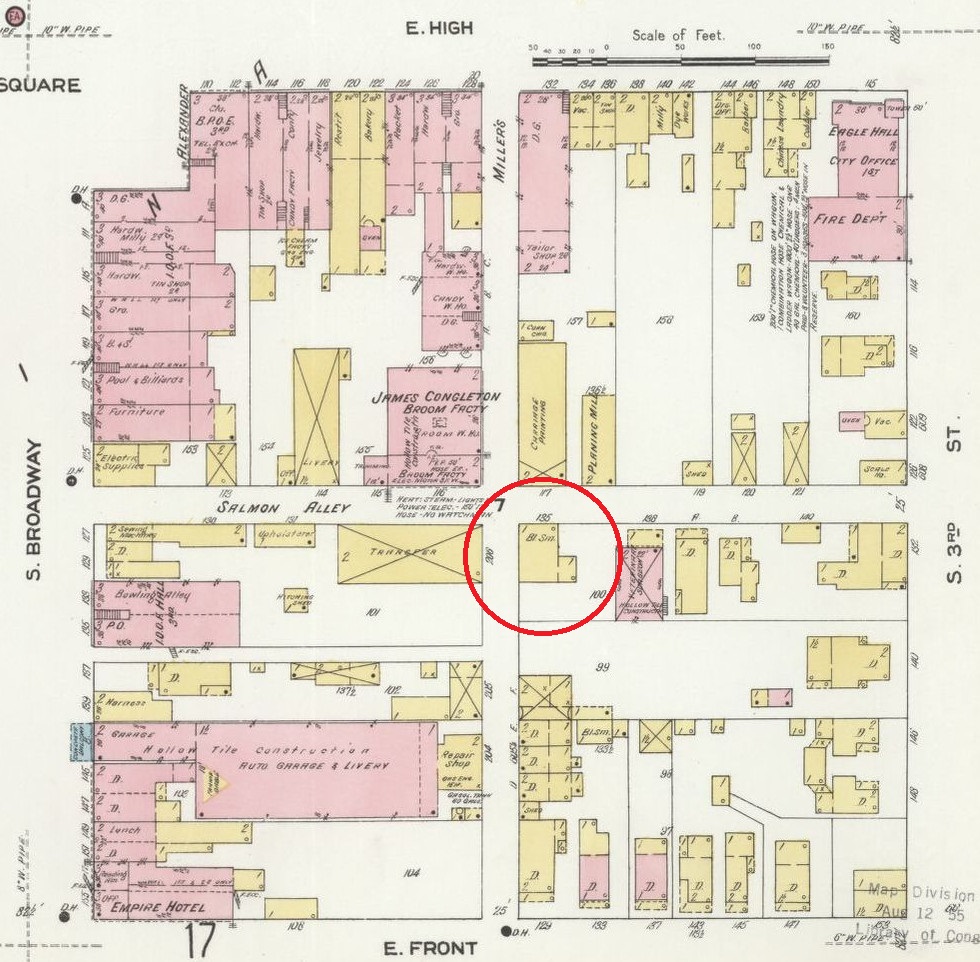 Edward Glauser's blacksmith shop depicted on the 1910 Sanborne Fire Insurance Map for New Philadelphia. (Source: loc.gov)