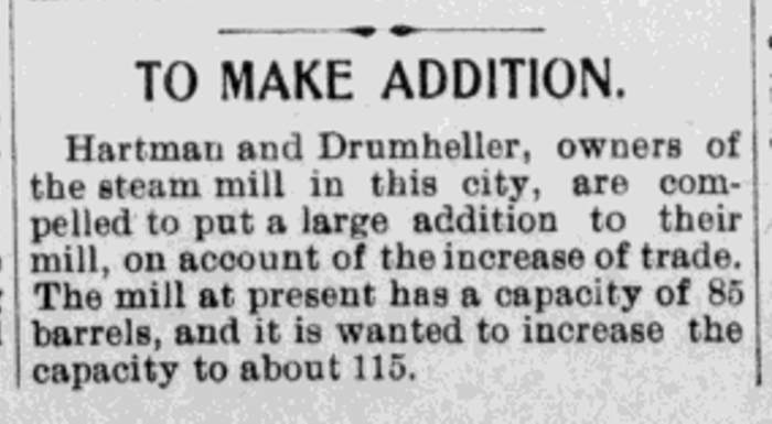 Newspaper reference to the improvements planned to the New Philadelphia Steam Flouring Mill, 1903. (Source: newspaperarchive.com)