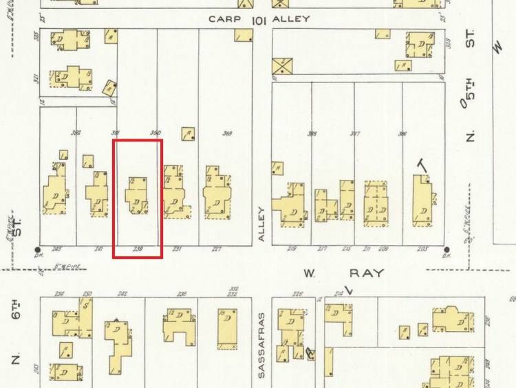 The Hartman House depicted on the 1926 Sanborne Fire Insurance Map. (Source: loc.gov)