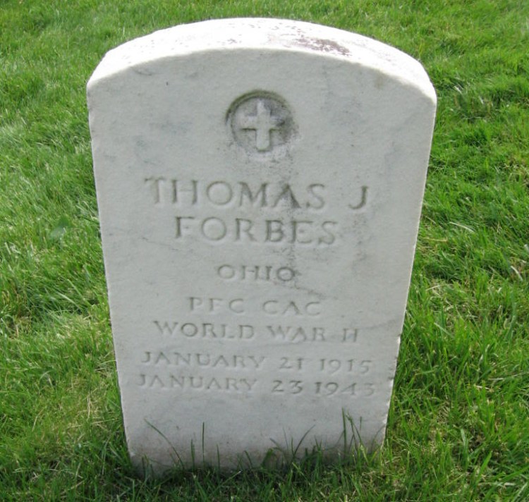 Private Thomas J. Forbes' headstone at Grafton National Cemetery, Grafton, West Virginia. (Source; findagrave.com)