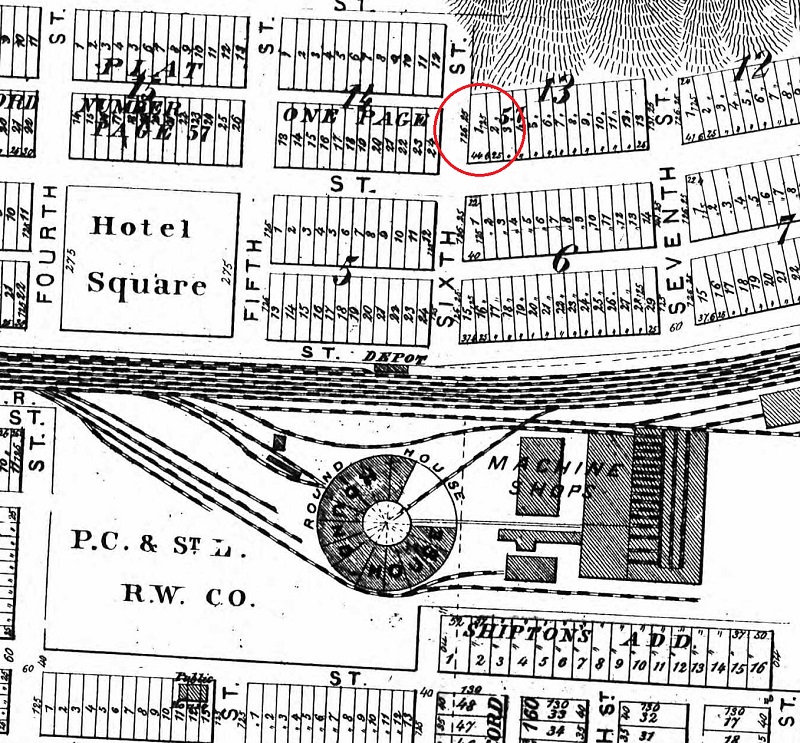 The location of the Williams House on the map of Dennison found in the 1875 Tuscarawas County Atlas. (Source: ancestry.com)