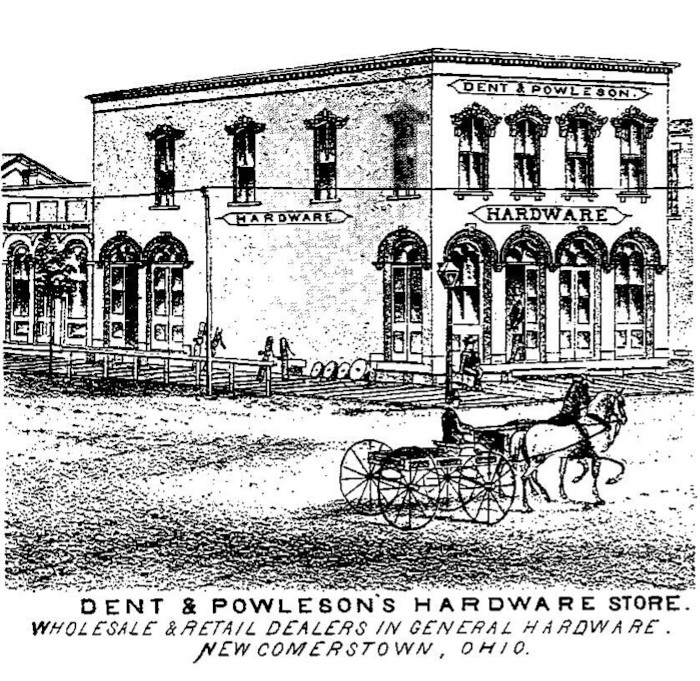 The hardware store operated by Oliver C. Powleson and his partner in Newcomerstown, Ohio, 1875. (Source: familysearch.org)