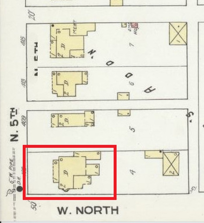 The Powleson House depicted on the 1910 Sanborne Fire Insurance Map. (Source: loc.gov)
