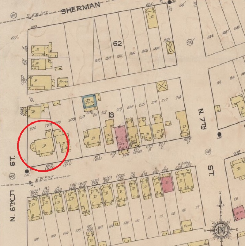 The Williams House depicted on the 1921 Sanborne Fire Insurance Map. (Source: loc.gov)