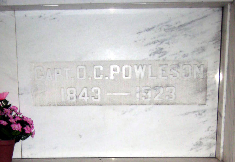 Captain Oliver C. Powleson's marker in the mausoleum at East Avenue Cemetery, New Philadelphia. (Source: findagrave.com)