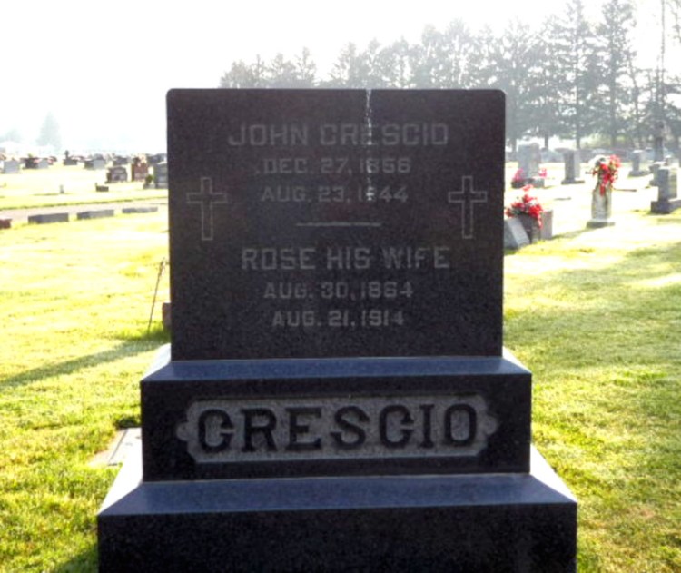 John Giovanni Crescio and Rosa Massoni Crescio's headstone in Calvary Cemetery, New Philadelphia. (Source: findagrave.com)
