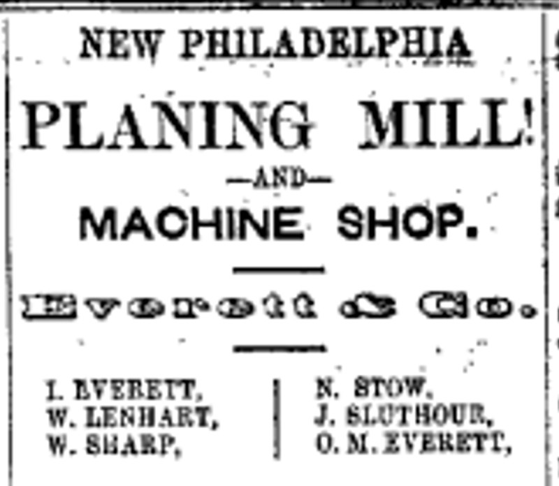 Advertisement promoting the Everett & Company Planing Mill that appeared in the New Philadelphia newspaper, March 1867. (Source: newspaperarchive.org)