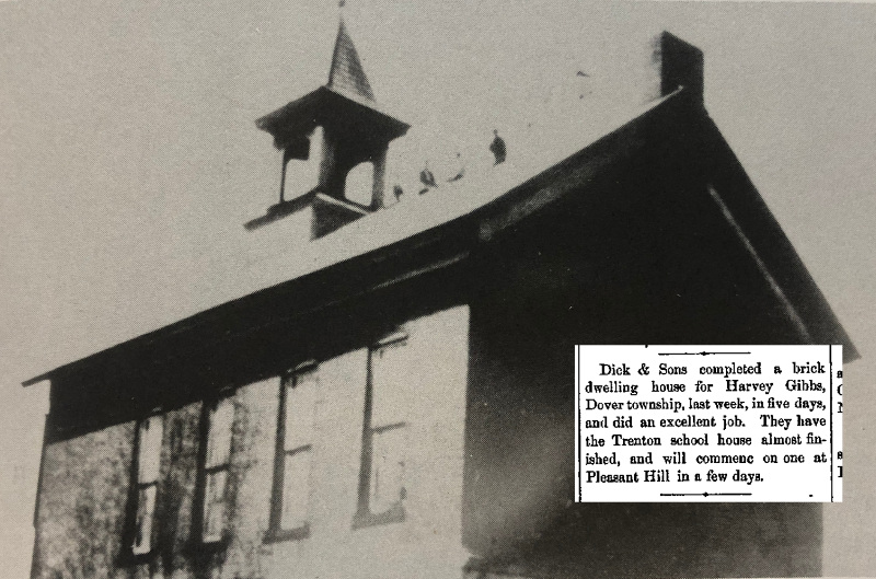 The Pleasant Hill School constructed by Jacob Dick & Sons, 1884 with newspaper article detailing constructions. (Source: History of the Schools in Tuscarawas County, Ohio published in 1993 and newspaperarchive.org)