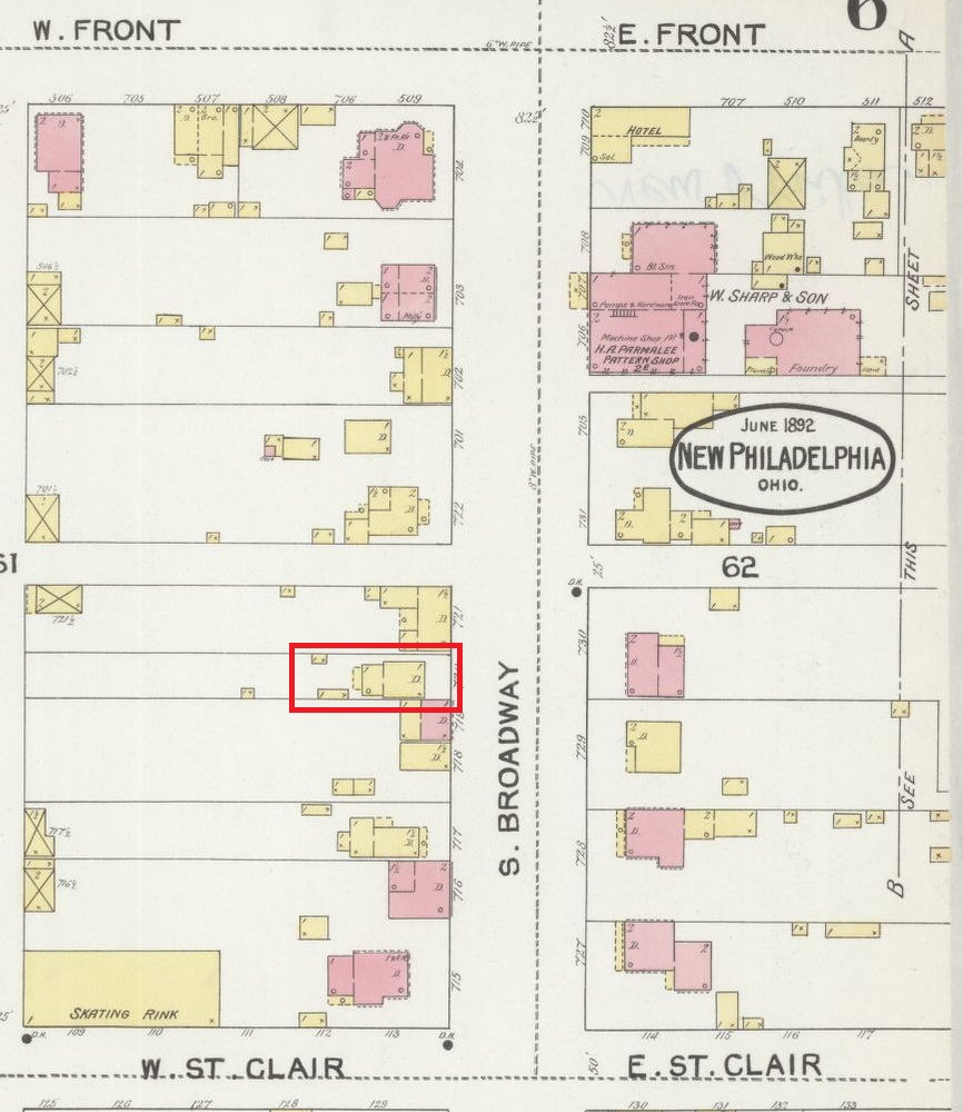 The Espich House depicted on the 1892 Sanborne Fire Insurance Map. (Source: loc.gov)