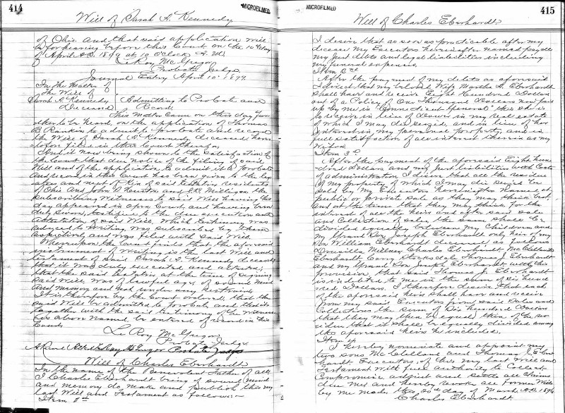 Charles Eberhardt's will from the Tuscarawas County court records, 1896. (Source: ancestry.com)