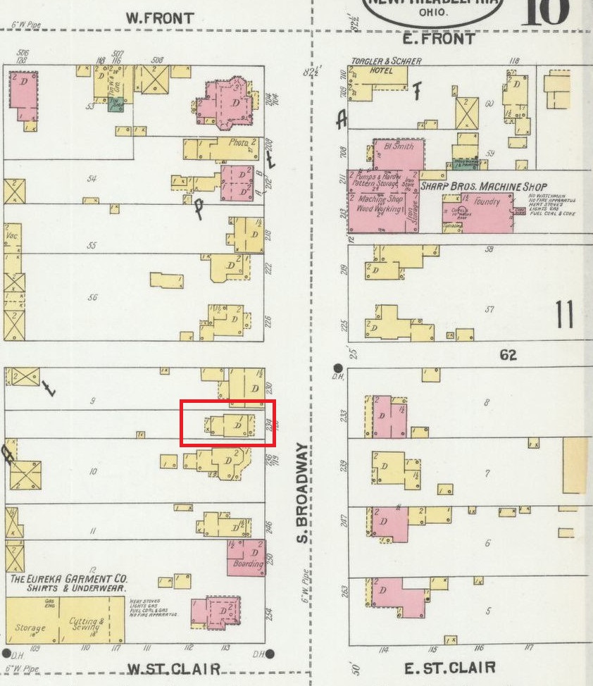 The Espich House depicted on the 1901 Sanborne Fire Insurance Map. (Source: loc.gov)