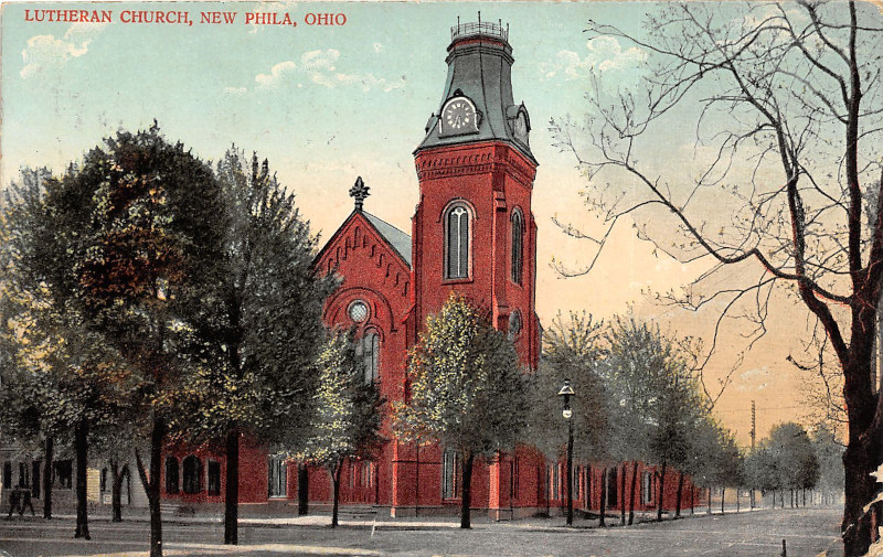 Early 20th century postcard depicting the Emanuel Lutheran Church in New Philadelphia. (Source: ebay.com)