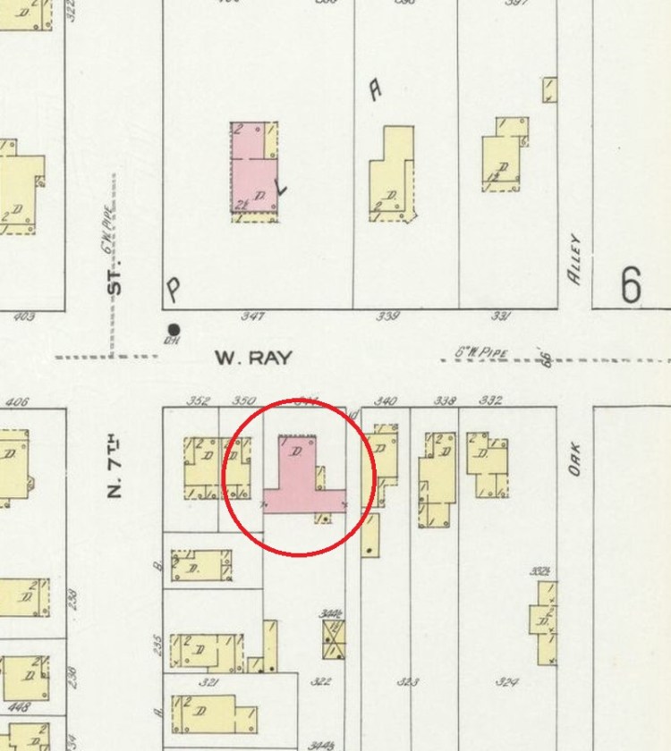 The Dick House on West Ray Street, New Philadelphia as depicted on the 1910 Sanborne Fire Insurance Map. (Source: loc.gov)