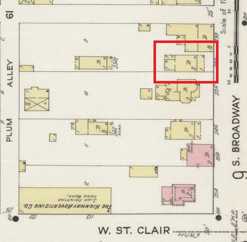 The Espich House depicted on the 1914 Sanborne Fire Insurance Map. (Source: loc.gov)