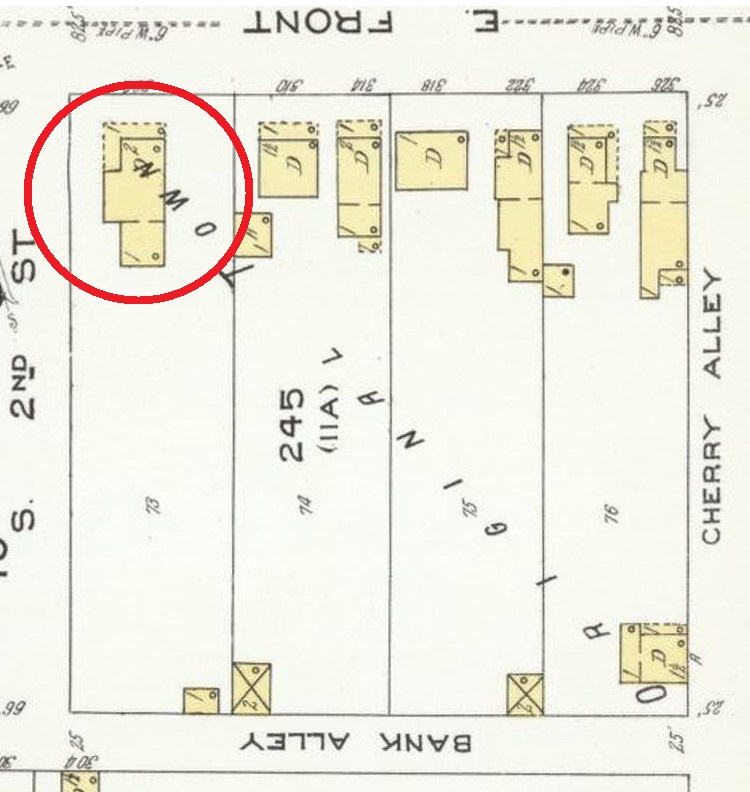 The Eberhardt House depicted on the 1926 Sanborne Fire Insurance map. (Source: loc.gov)