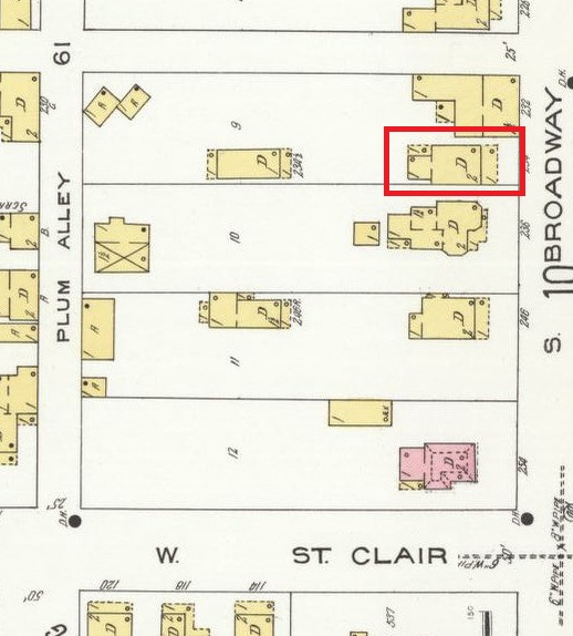 The Espich House depicted on the 1926 Sanborne Fire Insurance Map. (Source: loc.gov)