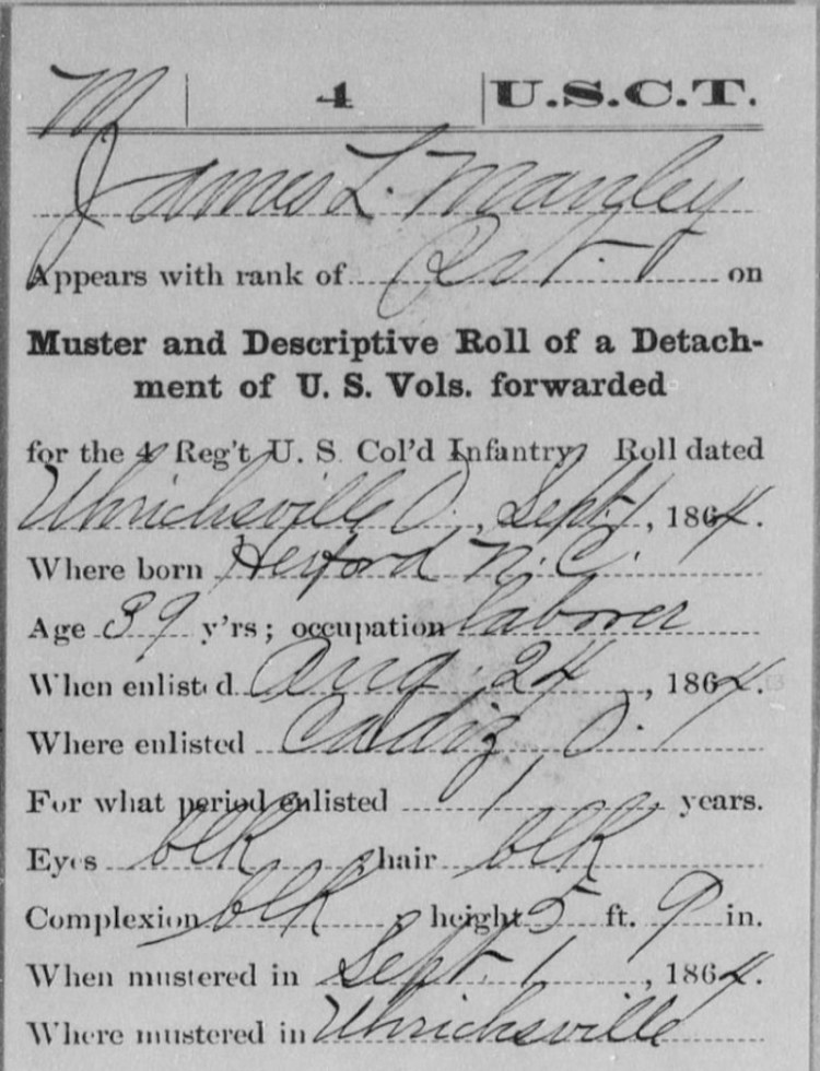 James L. Manley's Civil War muster record, September 1864. (Source: fold3.com)