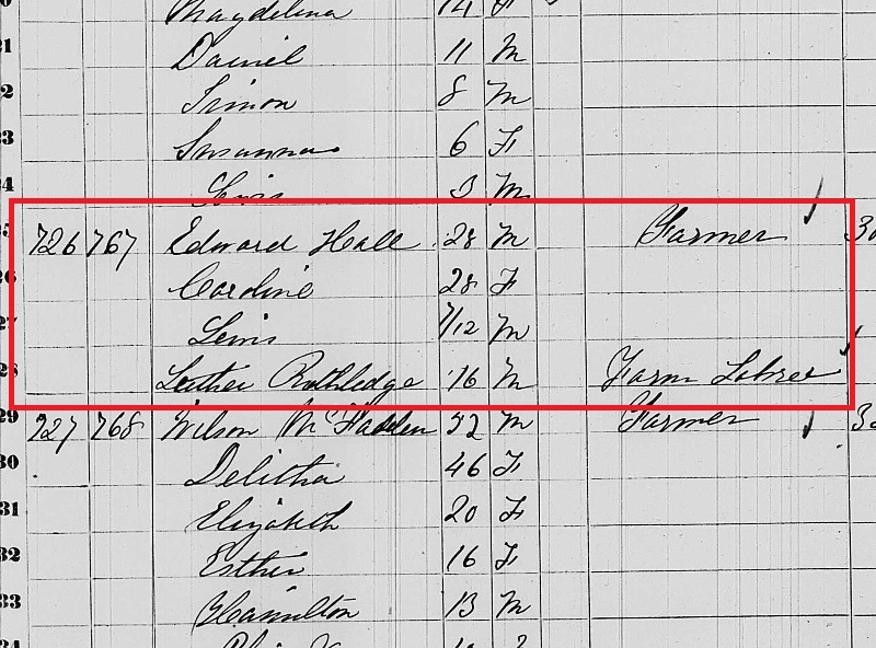 Edward Hall and family recorded in Tuscarawas County for the first time in the 1860 census. (Source: familysearch.org)