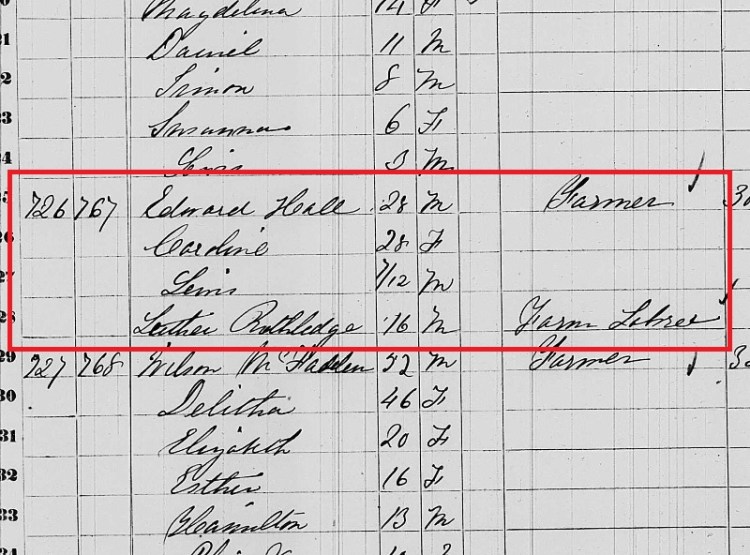 Edward Hall and family recorded in Tuscarawas County for the first time in the 1860 census. (Source: familysearch.org)