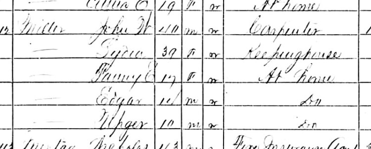 The Miller family recorded on the 1870 census for the city of New Philadelphia. (Source: familysearch.org)