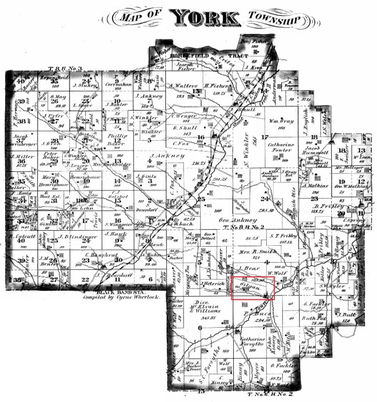 Christian Gilgen's property in York Township recorded in the 1875 Tuscarawas County atlas, 1875. (Source: ancestry.com)