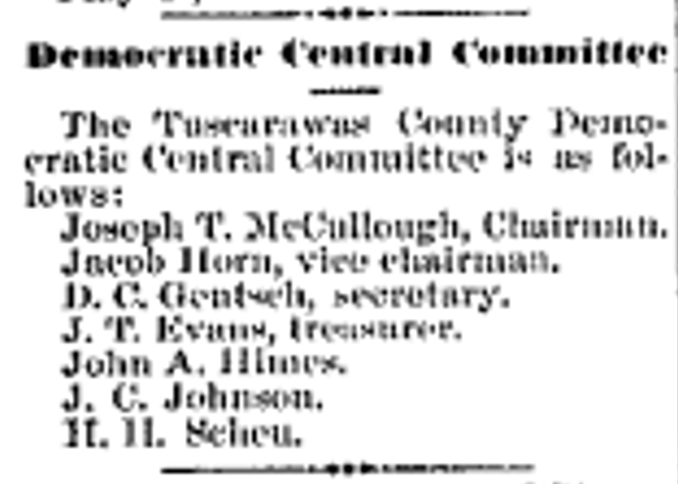 Report of Joseph T. McCullough as Chairman of the Tuscarawas County Democratic Central Committee, July 1885. (Source: newspaperarchive.com)