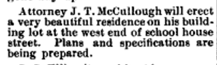 Newspaper report of the planned building of the McCullough House on Tuscarawas Avenue, July 1891. (Source: newspaperarchive.com)
