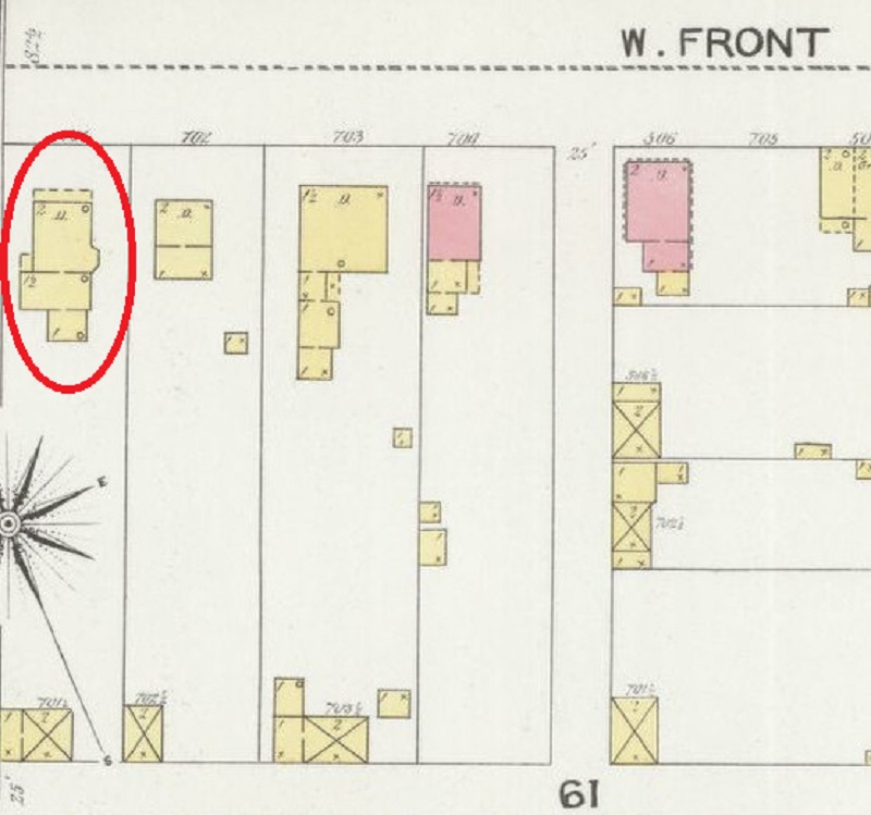 The earliest map depiction of the Williams House on West Front Street, 1892. (Source: loc.gov)