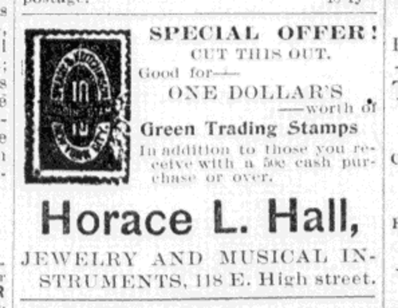 Advertisement for Horace Hall's jewelry business in the New Philadelphia newspaper, June 1900. (Source: newspaperarchive.com)