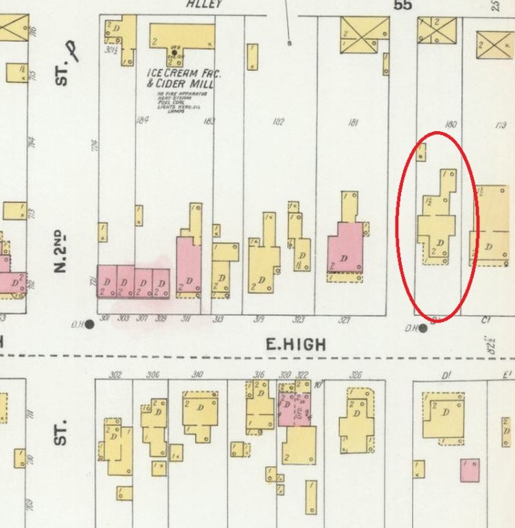 The Hall House as depicted on the 1901 Sanborne Fire Insurance Map. (Source: loc.gov)