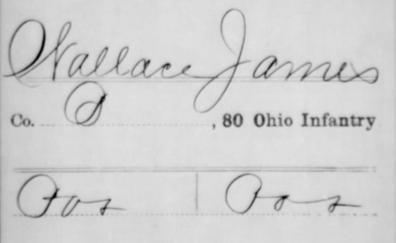 Index record of James Wallace's Civil War service in the 80th Ohio Volunteer Infantry Regiment. (Source: fold3.com)