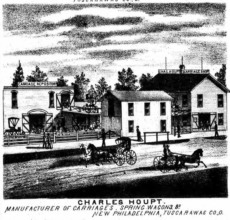 Charles Haupt's carriage making business depicted in the 1875 Atlas of Tuscarawas County. (Source: ancestry.com)