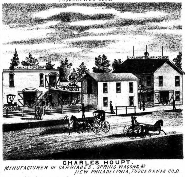 Charles Haupt's carriage making business depicted in the 1875 Atlas of Tuscarawas County. (Source: ancestry.com)