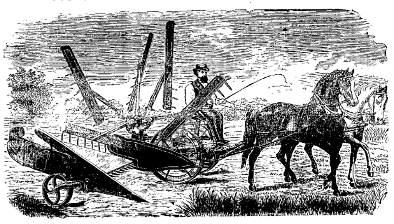 A Keystone Reaper and Mower depicted in an English & Dixon New Philadelphia newspaper advertisement, 1879. (Source: newspaperarchive.com)