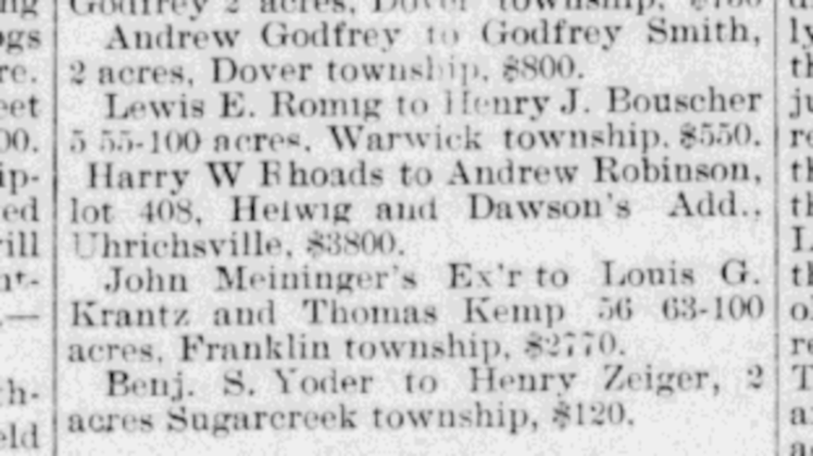 The newspaper report of the sale of the house on North Water Street to Andrew Robinson, 1901. (Source: newspaperarchive.org)