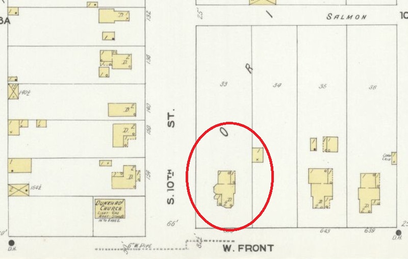 The Wallace House depicted on the 1910 Sanborne Fire Insurance Map. (Source: loc.gov)