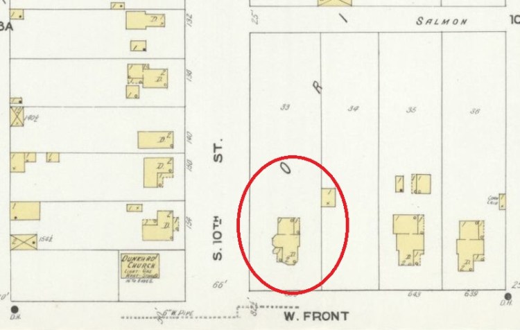 The Wallace House depicted on the 1910 Sanborne Fire Insurance Map. (Source: loc.gov)