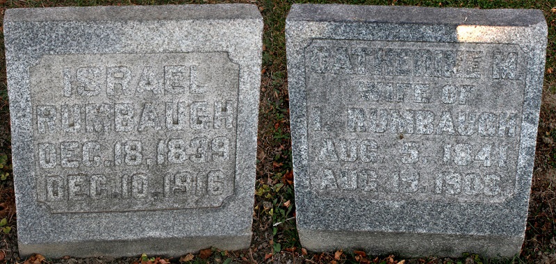 Israel and Catherine Rumbaugh's headstones in Union Cemetery, Uhrichsville, Ohio. (Source: findagrave.com)