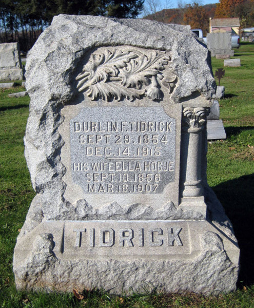 Durlin and Ella Tidrick's headstone in East Avenue Cemetery, 2011. (Source: findagrave.com)