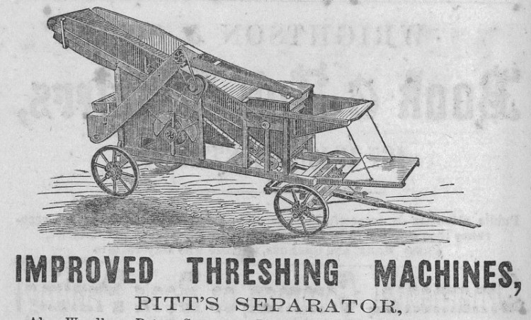A Pitt's Separator like those produced by English & Dixon in from an advertisement for a Sandusky, Ohio manufacturer, 1860. (Source: sanduskyhistory.blogspot.com)