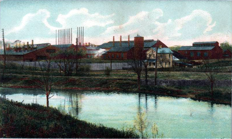 Postcard image of the Rolling Mills at New Philadelphia where Thomas worked as a shearman, c. 1910. (Source: ebay.com)