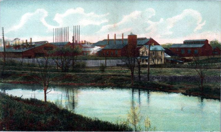 Postcard image of the Rolling Mills at New Philadelphia where Thomas worked as a shearman, c. 1910. (Source: ebay.com)