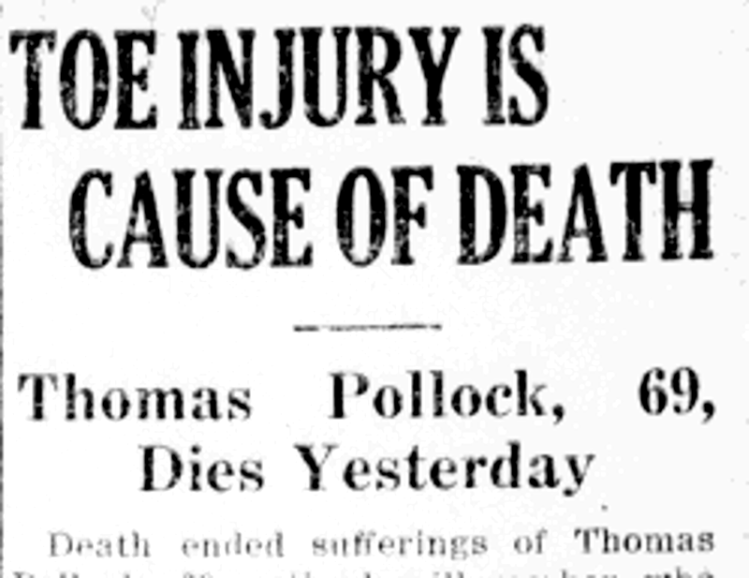 Thomas Pollock's death reported in the New Philadelphia newspaper, June 1921. (Source: newspaperarchive.com)