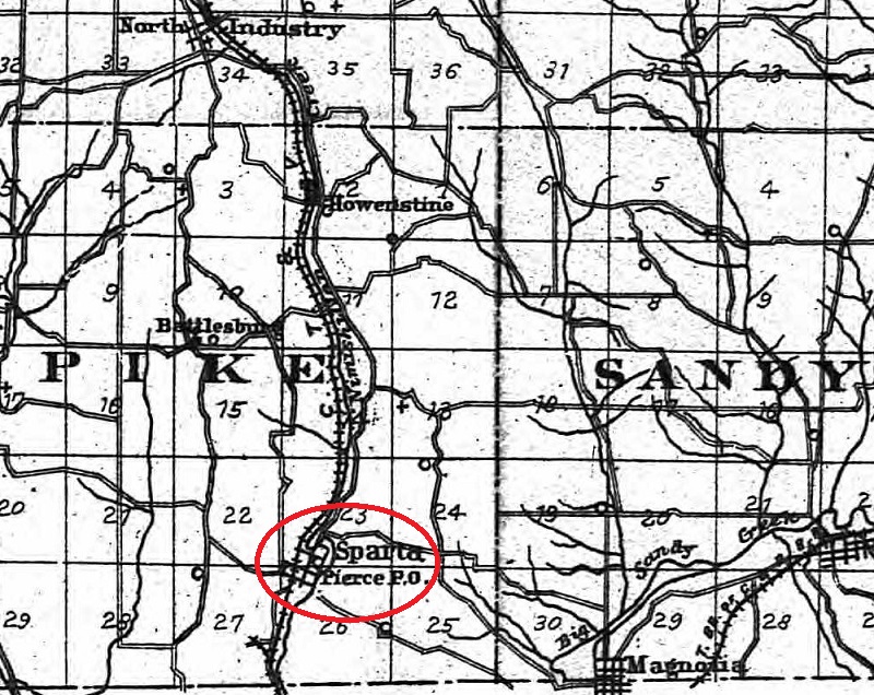 Pierce Post Office (East Sparta) from the 1896 atlas of Stark County, Ohio. (Source: ancestry.com)