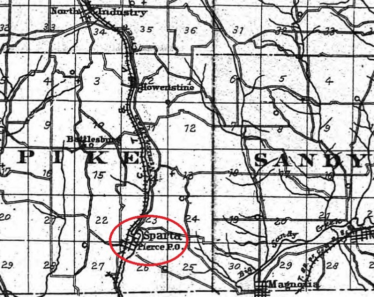 Pierce Post Office (East Sparta) from the 1896 atlas of Stark County, Ohio. (Source: ancestry.com)